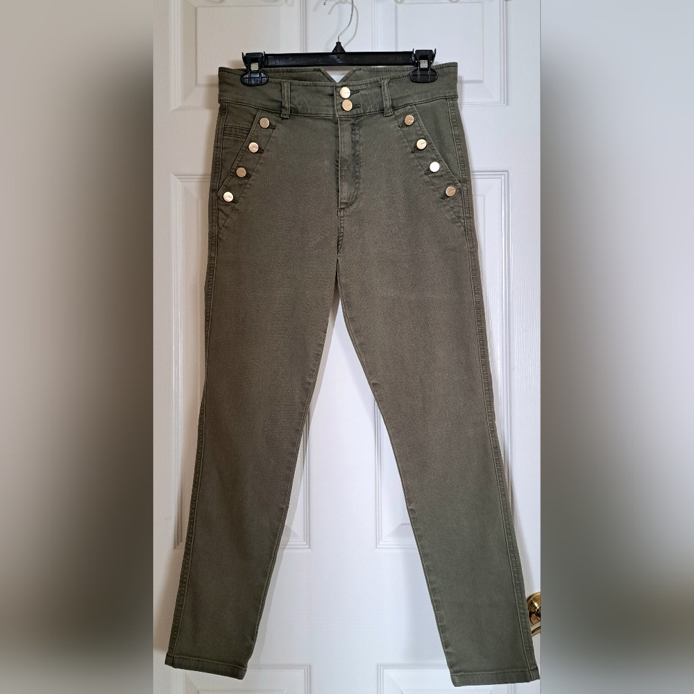 Joe's Jeans Straight-Leg Olive Green Jeans with Accent Buttons